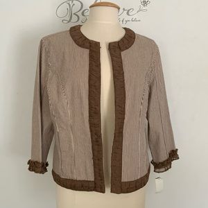 A.M.I Brown Small Ruffle Lace Trim Jacket